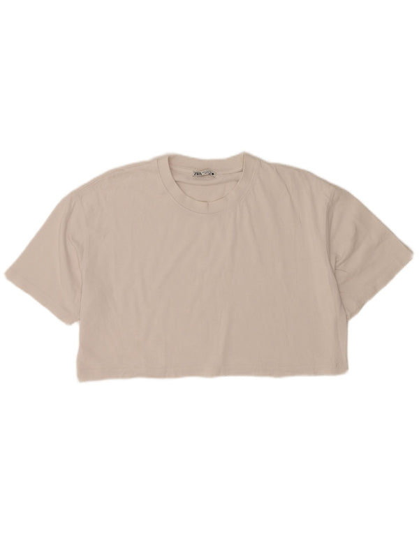 Damski T-shirt Crop Oversize Zara UK 14 Średni Biały