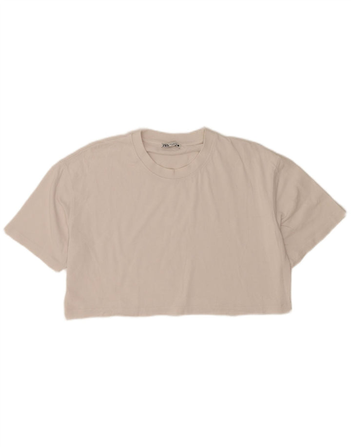 Damski T-shirt Crop Oversize Zara UK 14 Średni Biały