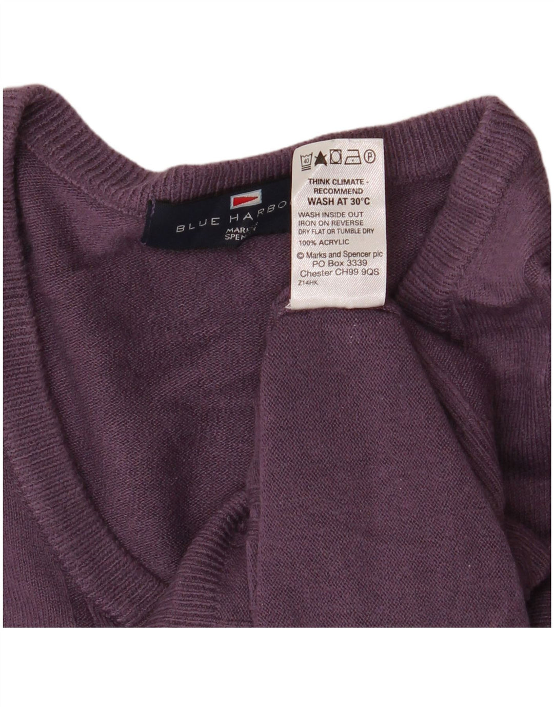 Męski sweter MARKS & SPENCER Blue Harbor z dekoltem w kształcie litery V, średniofioletowy