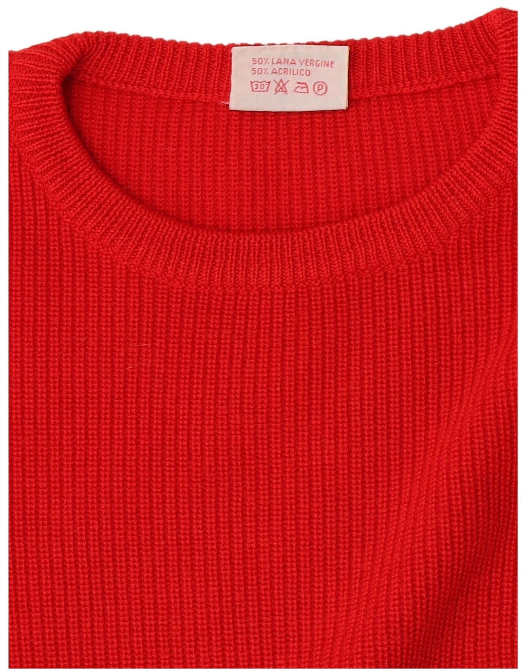 Męski sweter z okrągłym dekoltem w stylu vintage, średnia czerwona wełna dziewicza
