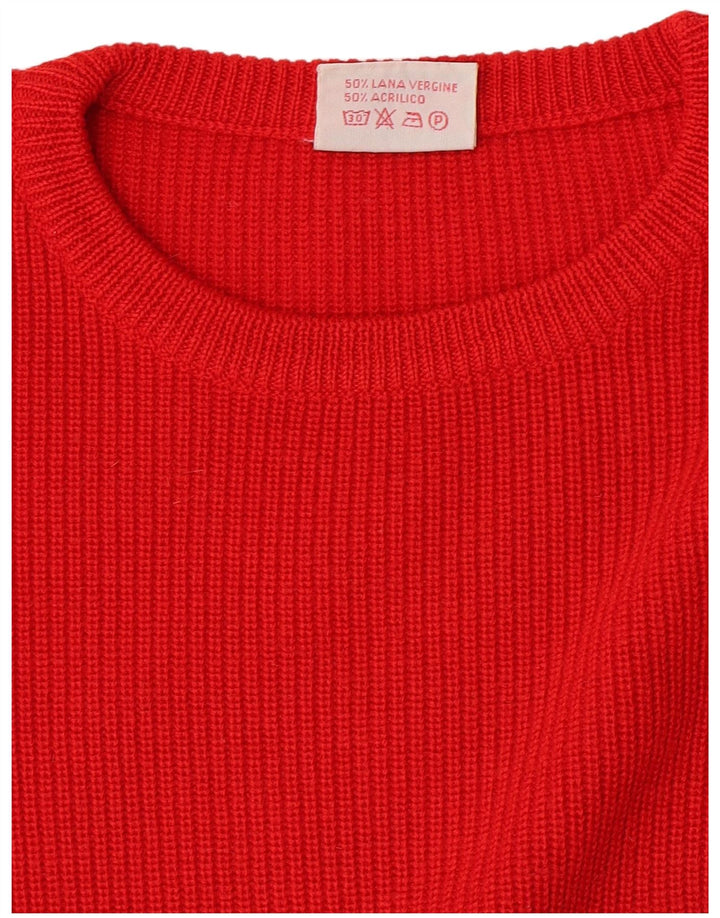 Męski sweter z okrągłym dekoltem w stylu vintage, średnia czerwona wełna dziewicza