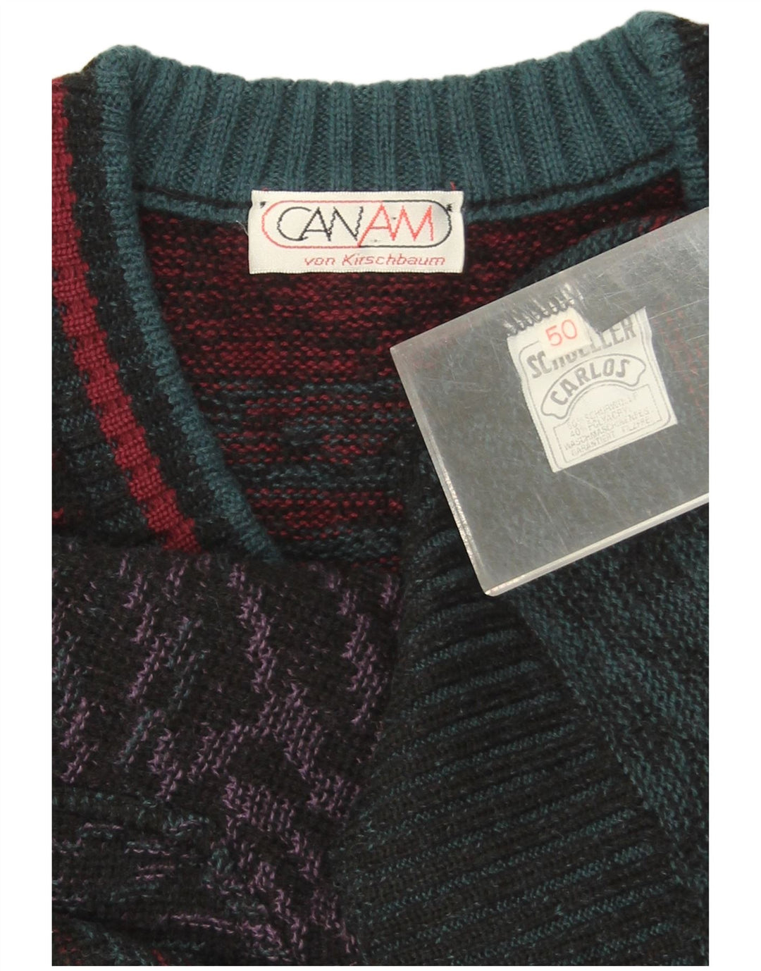 Męski sweter w stylu vintage z dekoltem w szpic IT 50 Średni wielokolorowa wełna Paisley