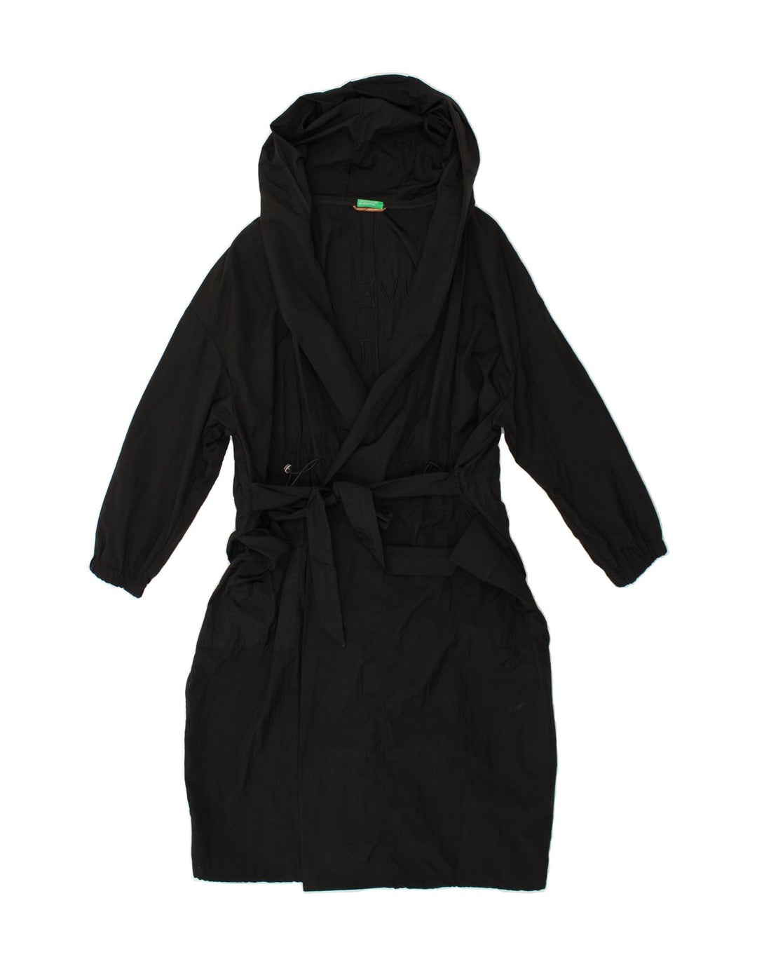 BENETTON Womens Graphic Hooded Overcoat UK 10 Small Black Polyamide Vintage Benetton and Second-Hand Benetton from Messina Hembry 