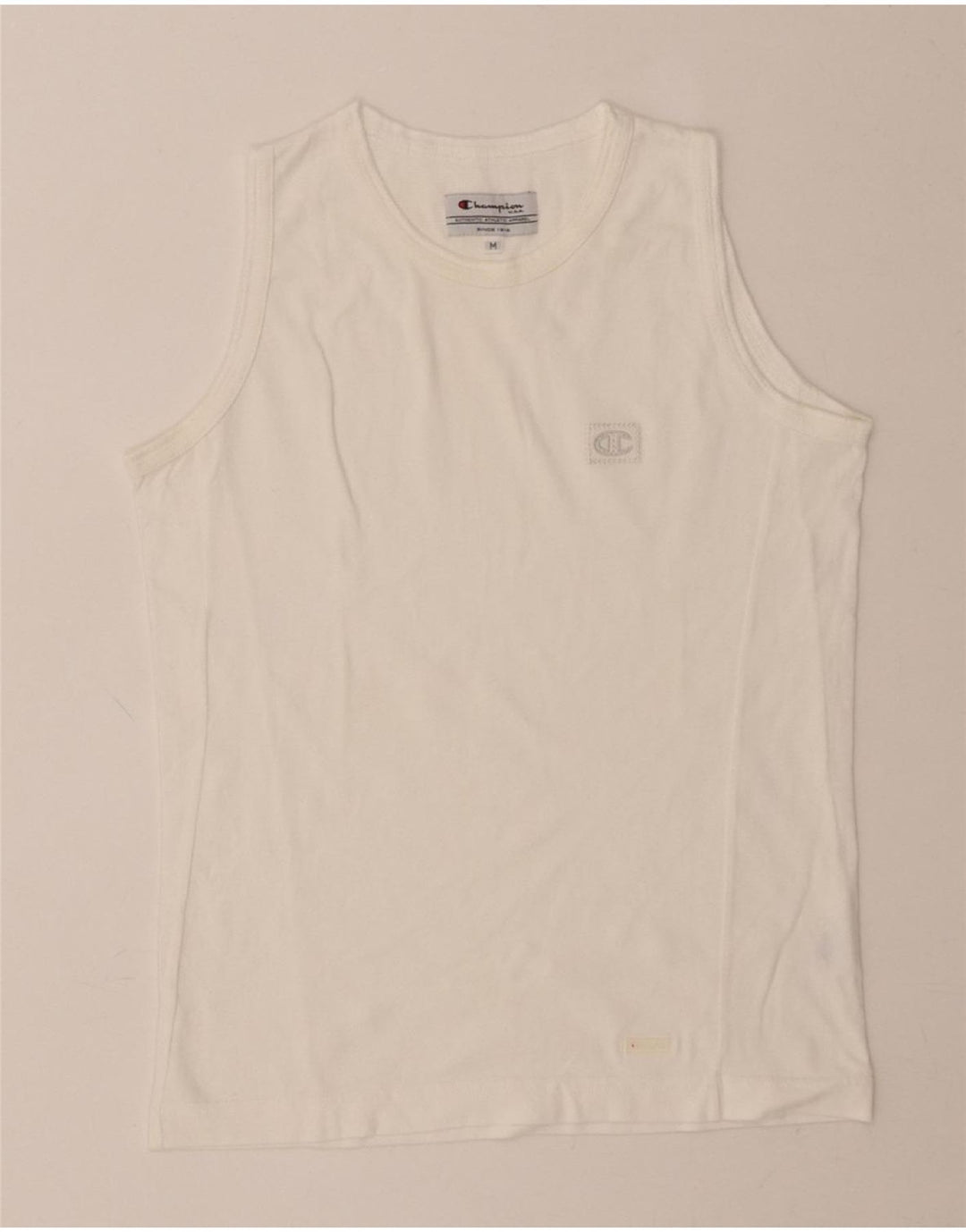 CHAMPION Womens Vest Top UK 14 Medium White Cotton Vintage Champion and Second-Hand Champion from Messina Hembry 