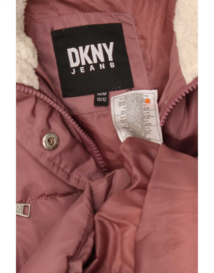 Dkny Dziewczęcy płaszcz z kapturem i ociepleniem 10-11 lat, średni różowy poliester
