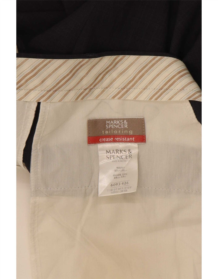 Marks & Spencer Męskie proste spodnie garniturowe W38 L33 Granatowy poliester