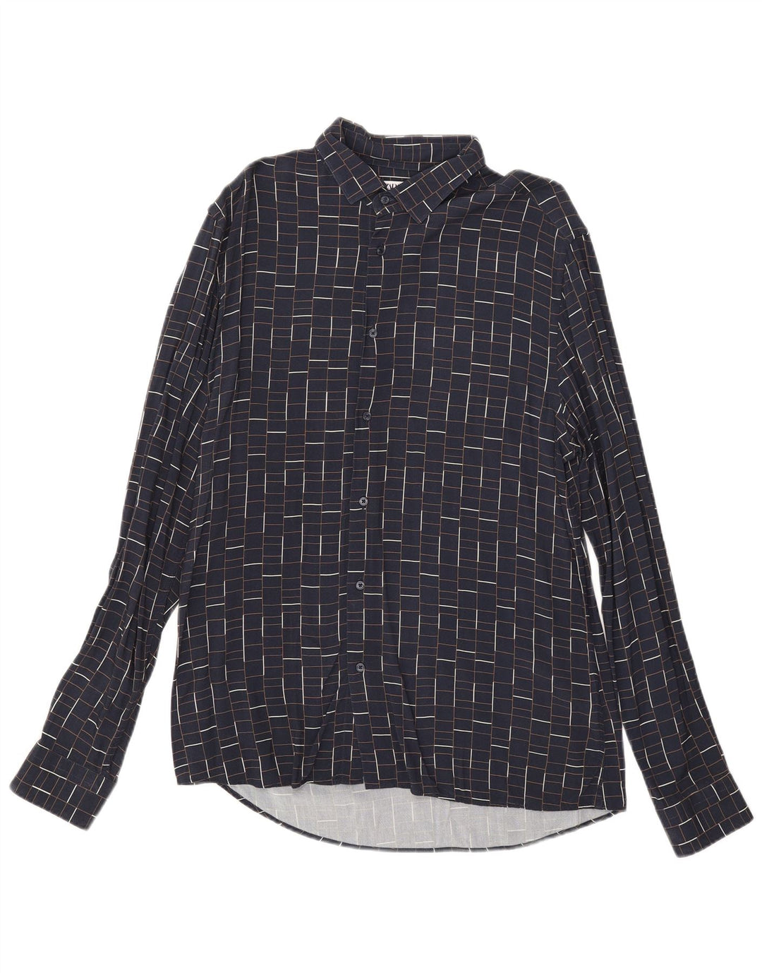 Koszula męska Zara Slim Fit, duża, granatowa, wiskozowa krata
