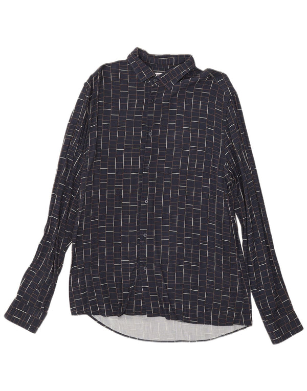 Koszula męska Zara Slim Fit, duża, granatowa, wiskozowa krata