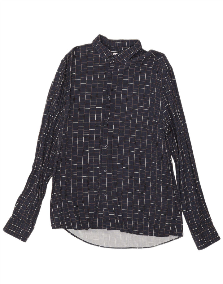 Koszula męska Zara Slim Fit, duża, granatowa, wiskozowa krata