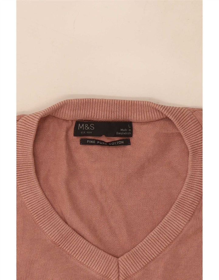Marks & Spencer Męski sweter z dekoltem w kształcie litery V, duży, różowy, bawełniany