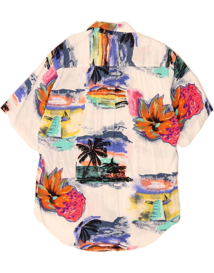 VINTAGE Mens Short Sleeve Shirt Medium White Viscose Hawaiian Vintage Vintage and Second-Hand Vintage from Messina Hembry 