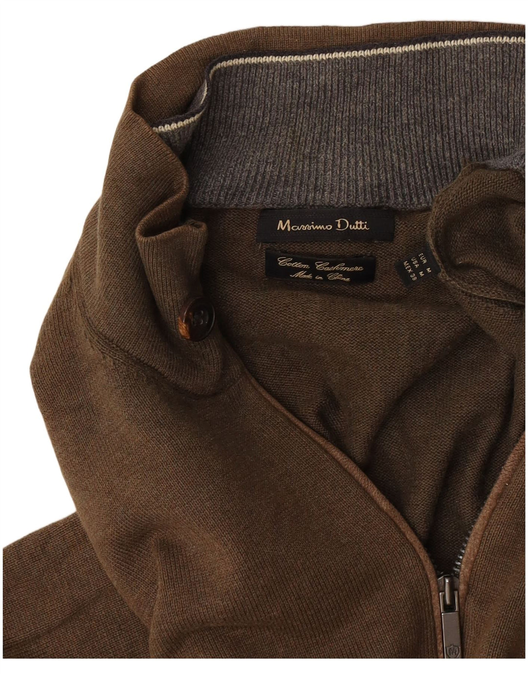 Męski sweter zapinany na zamek Massimo Dutti, średni khaki