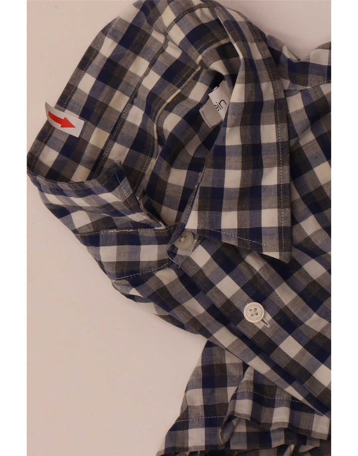 Męska koszula z krótkim rękawem Calvin Klein, bawełniana kratka w kolorze średniego błękitu