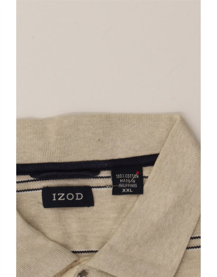 IZOD Mens Polo Shirt 2XL Beige Striped Cotton Vintage Izod and Second-Hand Izod from Messina Hembry 