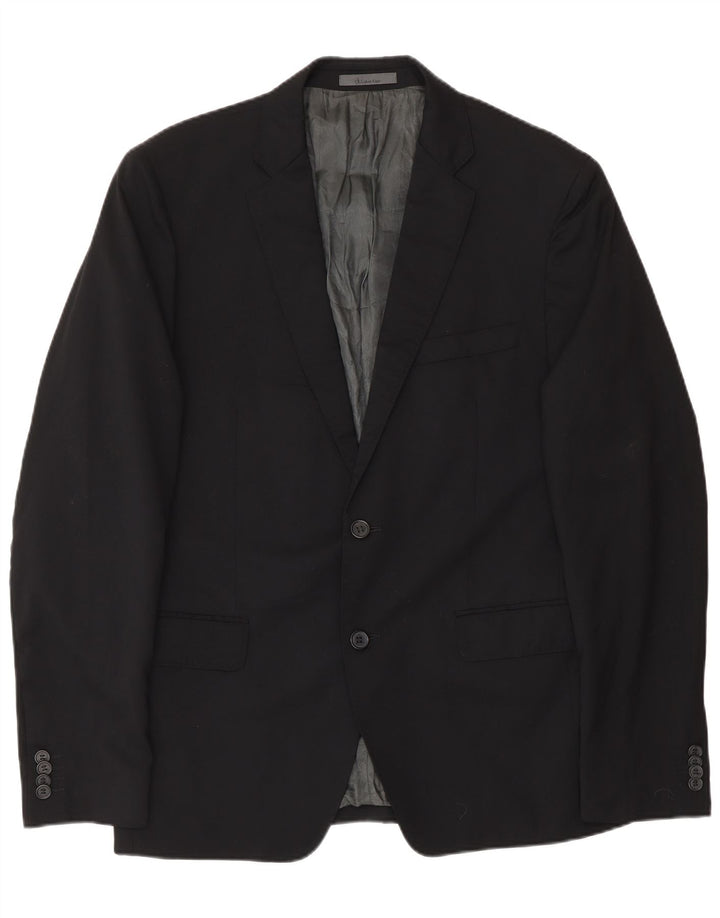 Męska marynarka zapinana na 2 guziki Calvin Klein IT 52 XL Czarna dziewicza wełna