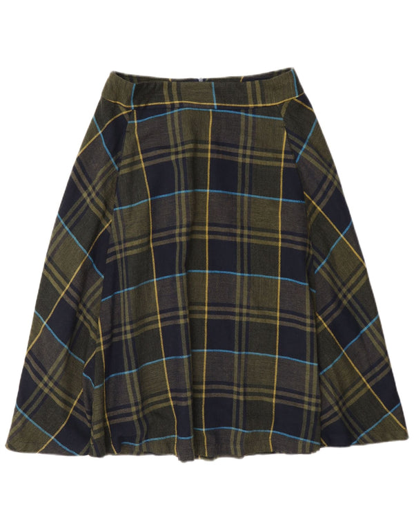 Rozkloszowana spódnica damska Benetton UK 8 Small W27 Khaki w kratę wiskoza