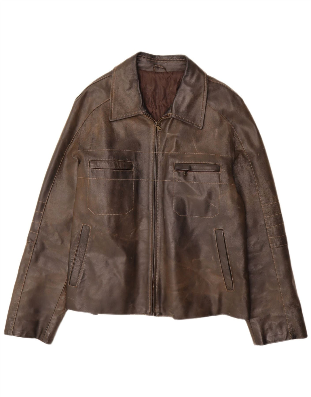 Męska kurtka skórzana w stylu vintage UK 38 Średnia brązowa skóra