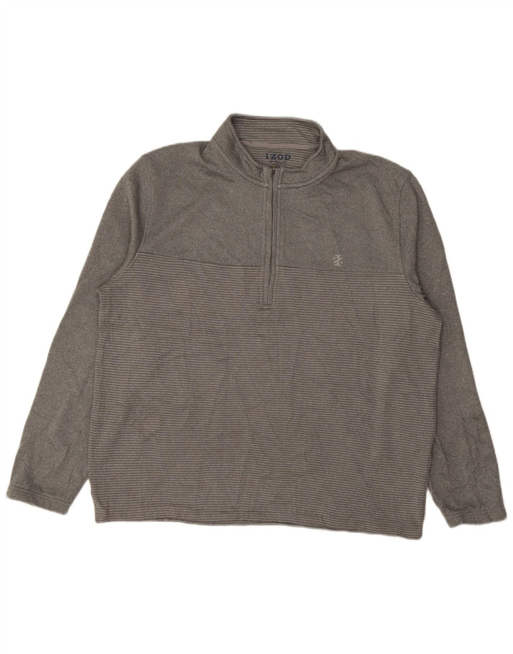 Męski sweter golfowy Izod XL, zapinany na zamek, w szare paski