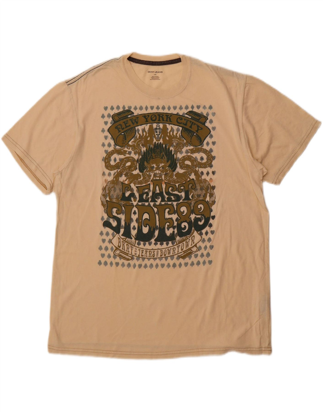 Męski T-shirt z grafiką DKNY, duży, beżowy, bawełniany