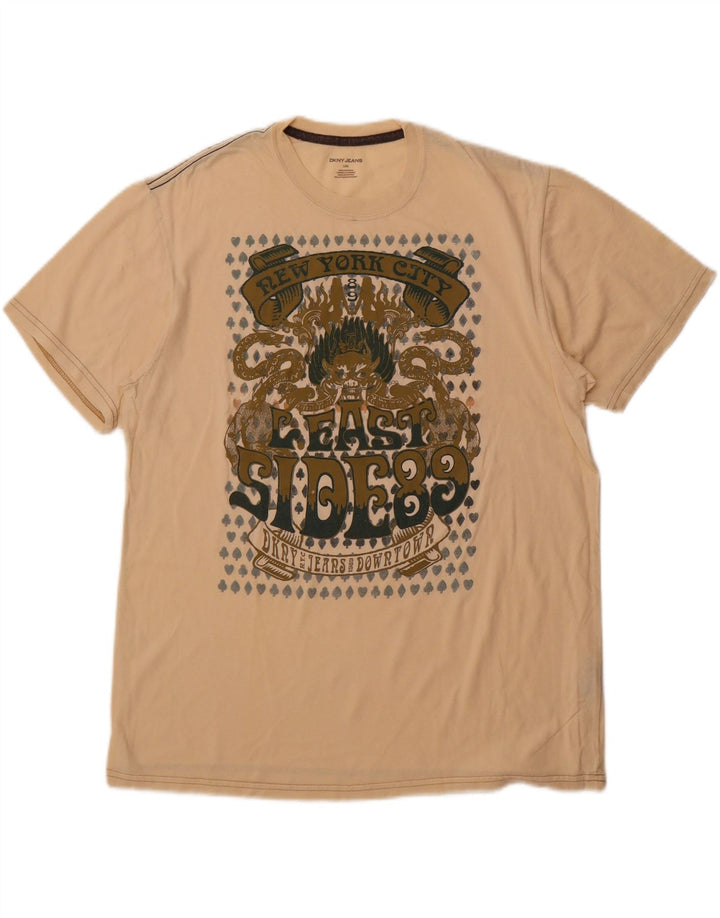 Męski T-shirt z grafiką DKNY, duży, beżowy, bawełniany