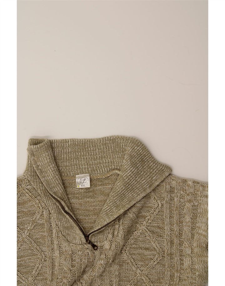 Męski sweter zapinany na zamek VINTAGE 2XL Beżowy poliakryl