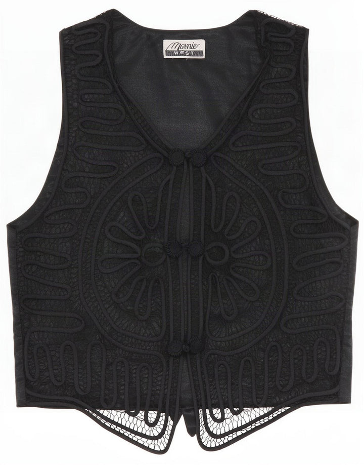 Kamizelka damska Vintage w abstrakcyjnym wzorze UK 12 Medium Black