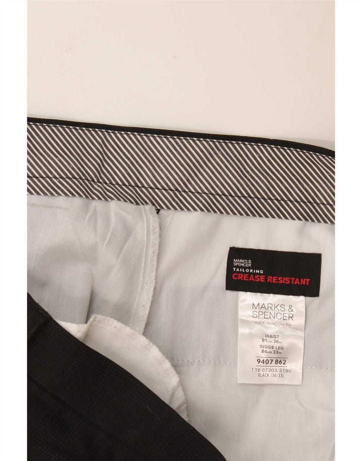 Marks & Spencer Męskie proste spodnie garniturowe W36 L33 Czarny poliester