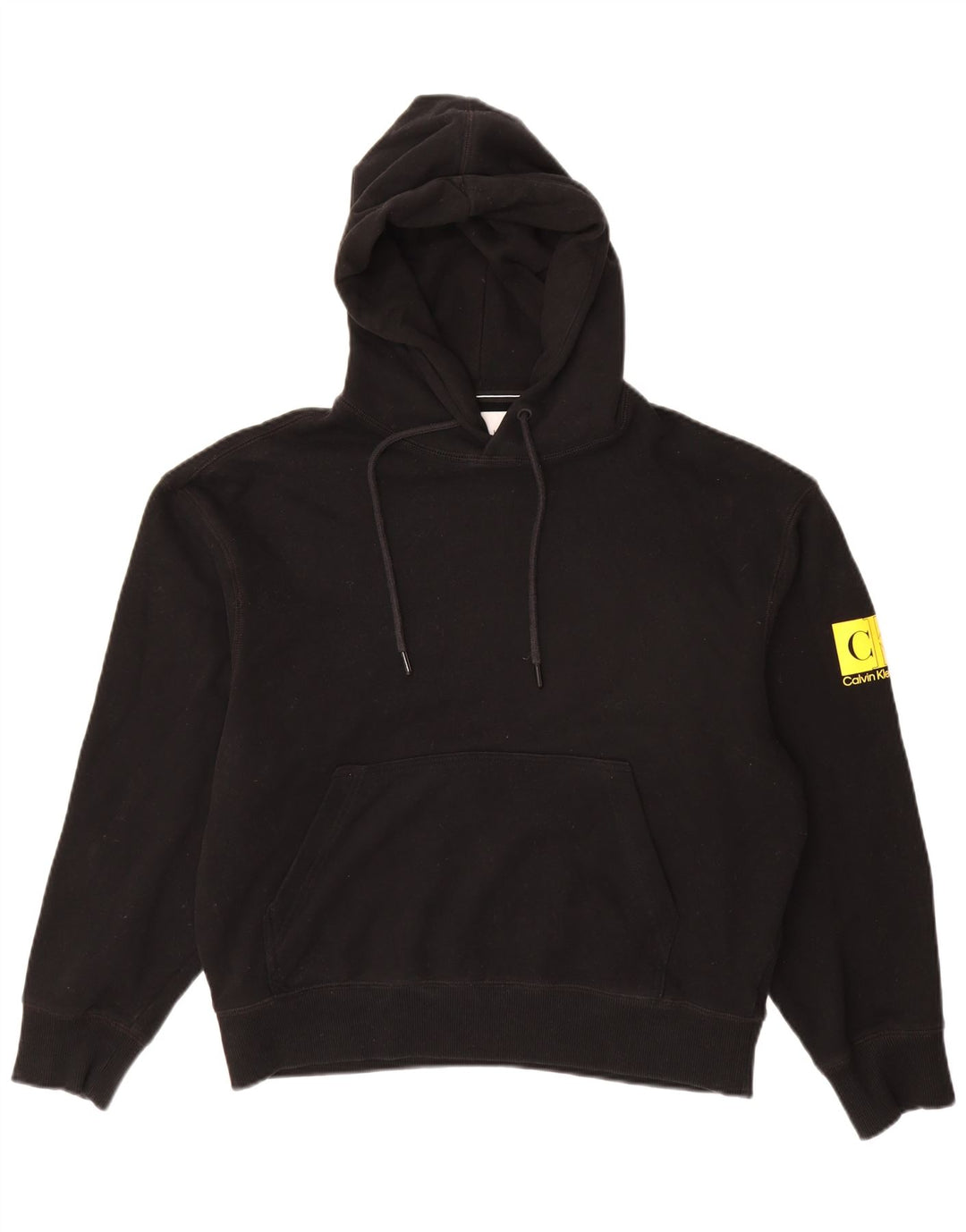 Męski sweter z kapturem i grafiką CALVIN KLEIN JEANS, średniej wielkości, czarny, bawełniany