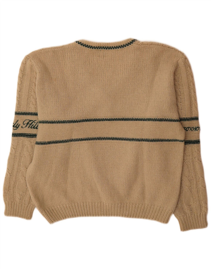 Męski sweter Foxhound z graficznym dekoltem w serek, duży, beżowy, wełniany w paski