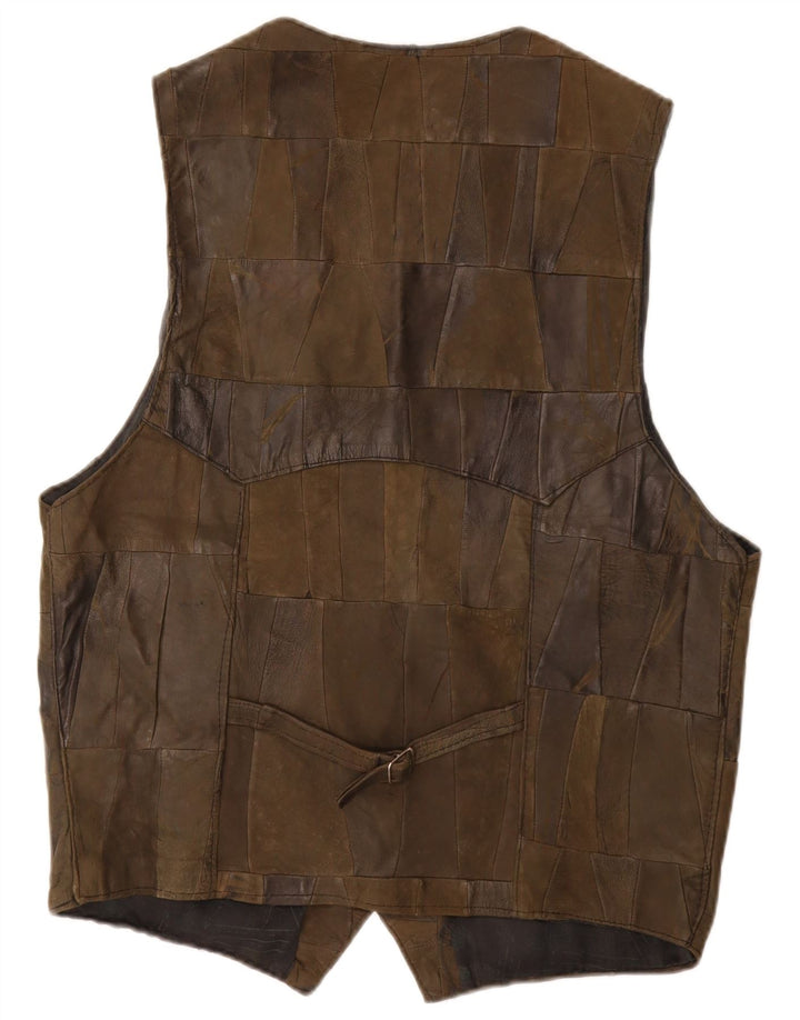 Vintage męska skórzana kamizelka XL Khaki Patchwork