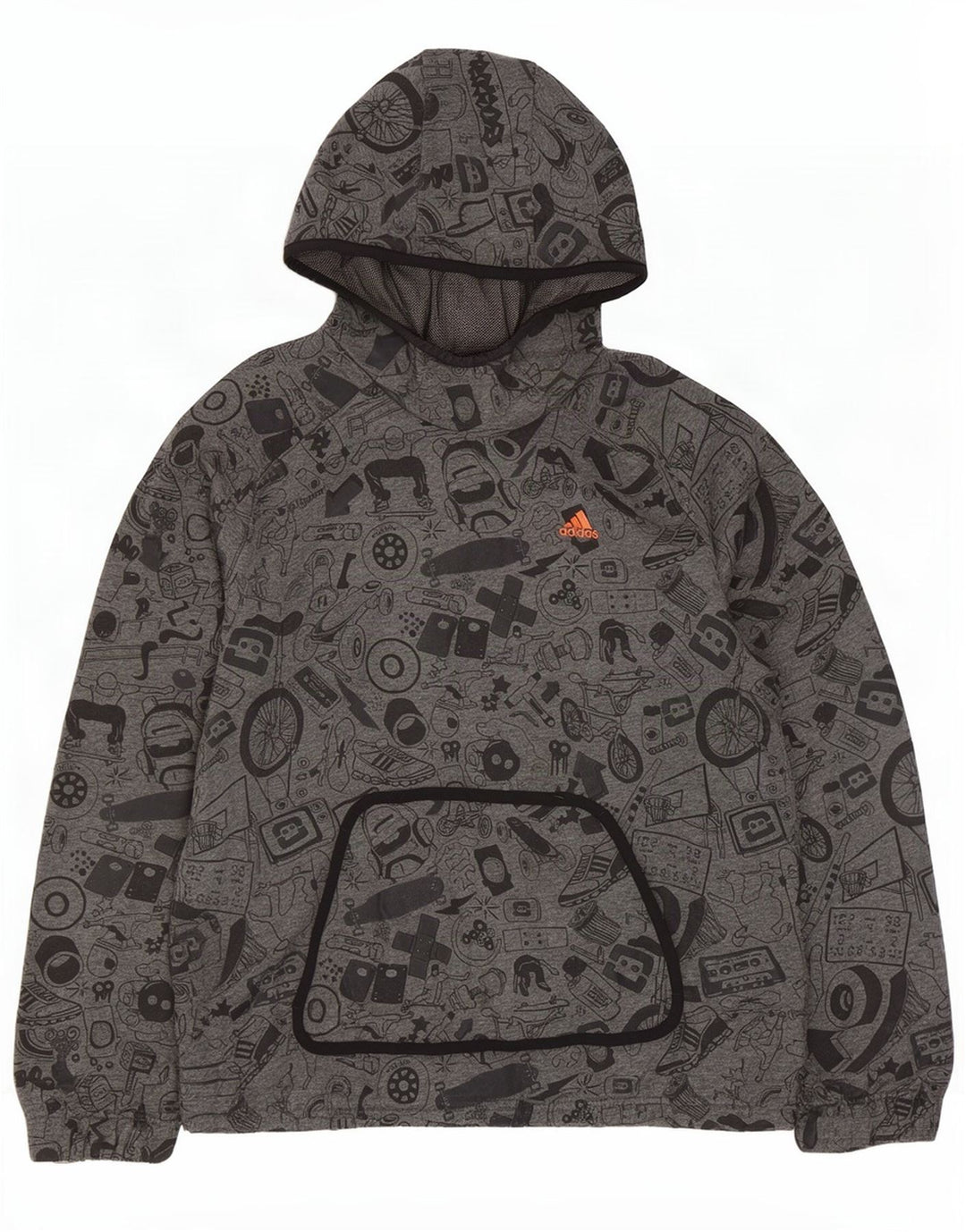 Adidas Męska bluza z kapturem z abstrakcyjnym wzorem, mała, szara, bawełniana