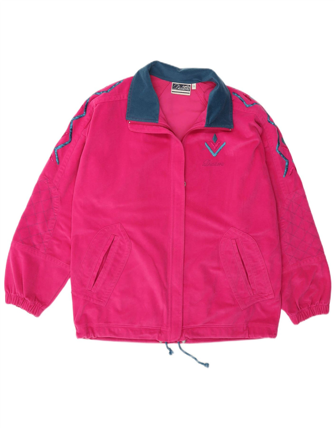 DIADORA Mens Loose Fit Tracksuit Top Jacket Small Pink Check Polyester