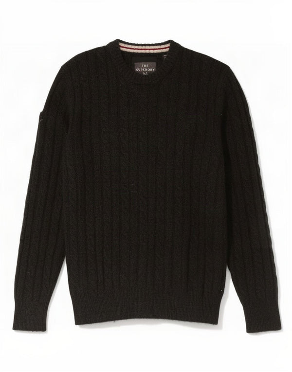 Męski sweter z okrągłym dekoltem Superdry XL, czarna owcza wełna