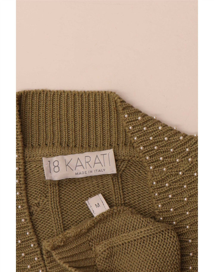 Sweter damski w stylu vintage, UK 14, średnia bawełna khaki