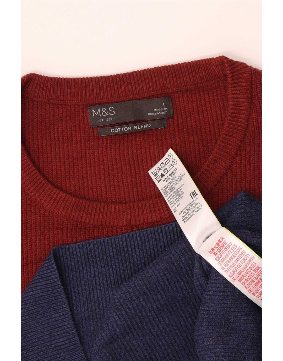 Marks & Spencer Męski sweter z okrągłym dekoltem, duży, niebieski, z blokami kolorów