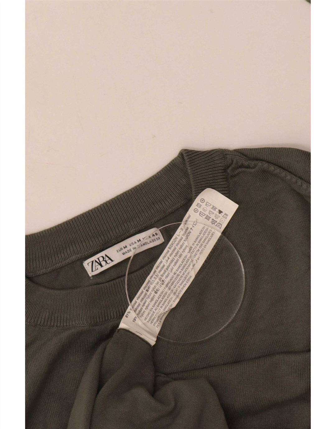 Męski sweter Zara z okrągłym dekoltem, średnia wiskoza khaki