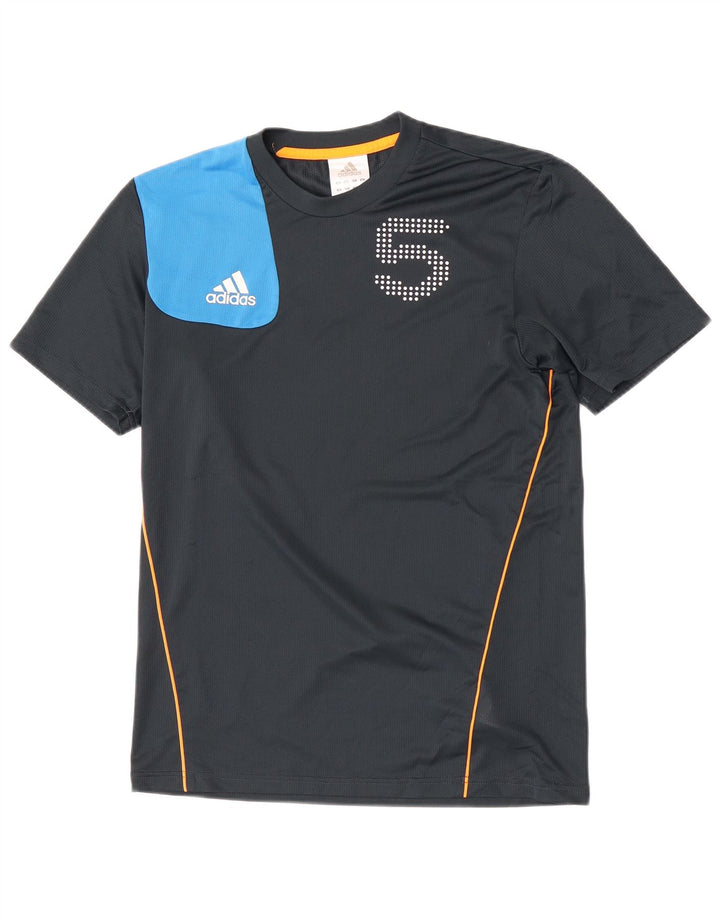 Męska koszulka z grafiką Adidas, mała, granatowa, z blokami kolorów, poliestrowa