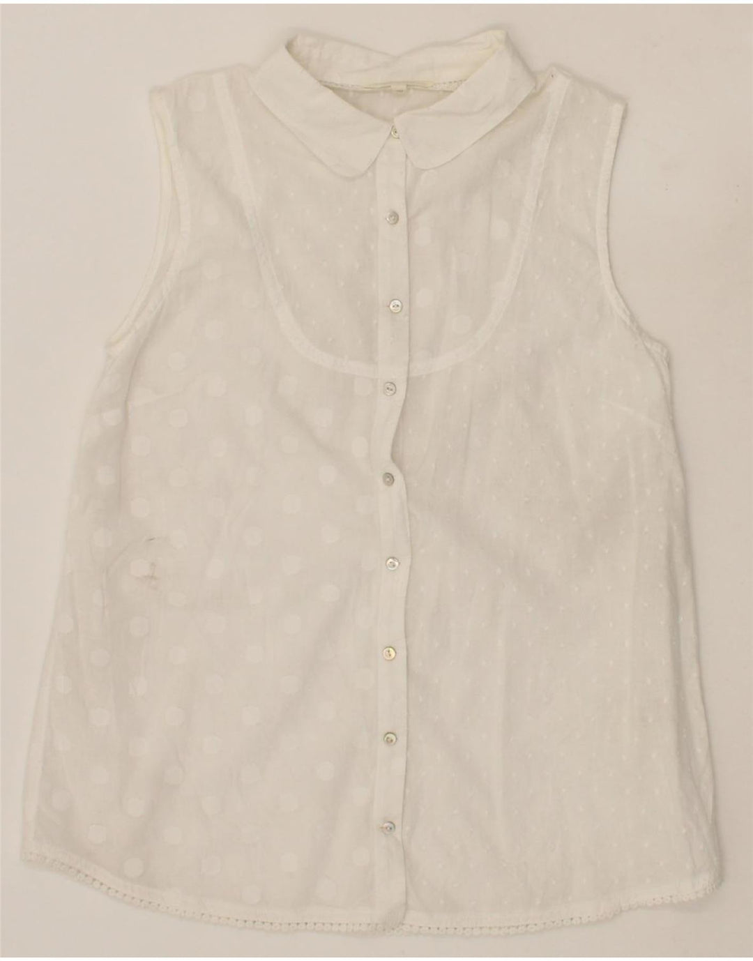WHITE STUFF Womens Sleeveless Shirt Blouse UK 10 Small White Polka Dot Vintage White Stuff and Second-Hand White Stuff from Messina Hembry 