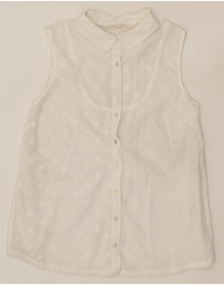 WHITE STUFF Womens Sleeveless Shirt Blouse UK 10 Small White Polka Dot Vintage White Stuff and Second-Hand White Stuff from Messina Hembry 