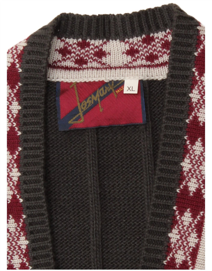 Męski sweter rozpinany z grafiką w stylu vintage XL, szary