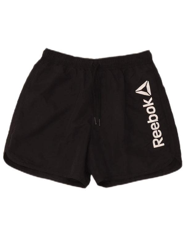 Męskie spodenki sportowe Reebok z grafiką, małe, czarne, poliestrowe