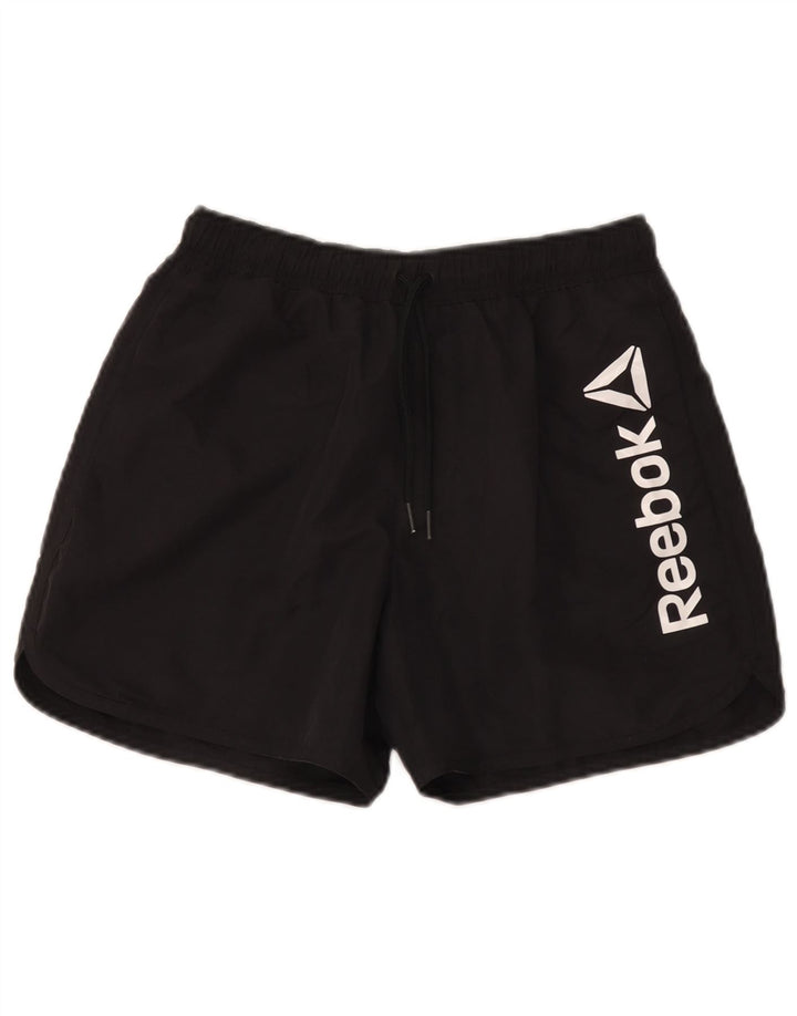 Męskie spodenki sportowe Reebok z grafiką, małe, czarne, poliestrowe