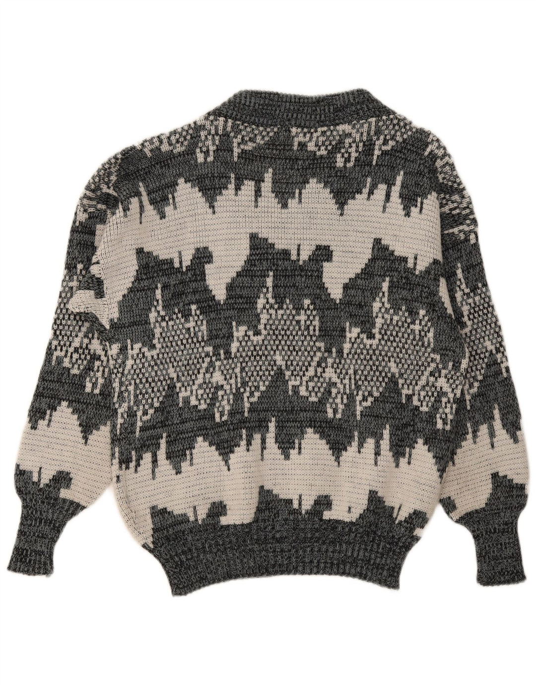 Vintage męski sweter z abstrakcyjnym wzorem w serek, średnio szary, geometryczny