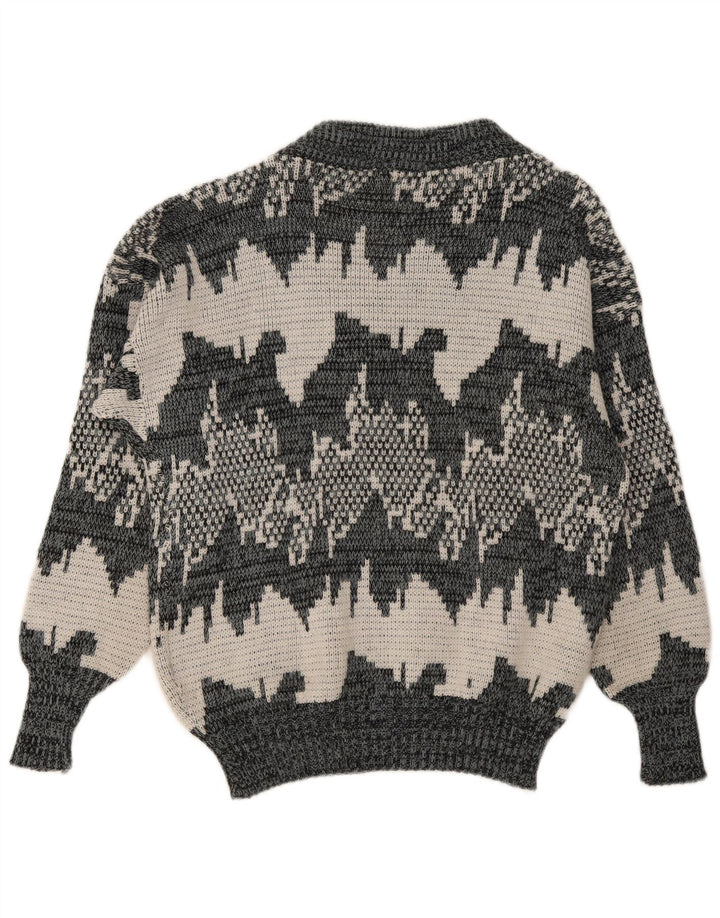 Vintage męski sweter z abstrakcyjnym wzorem w serek, średnio szary, geometryczny