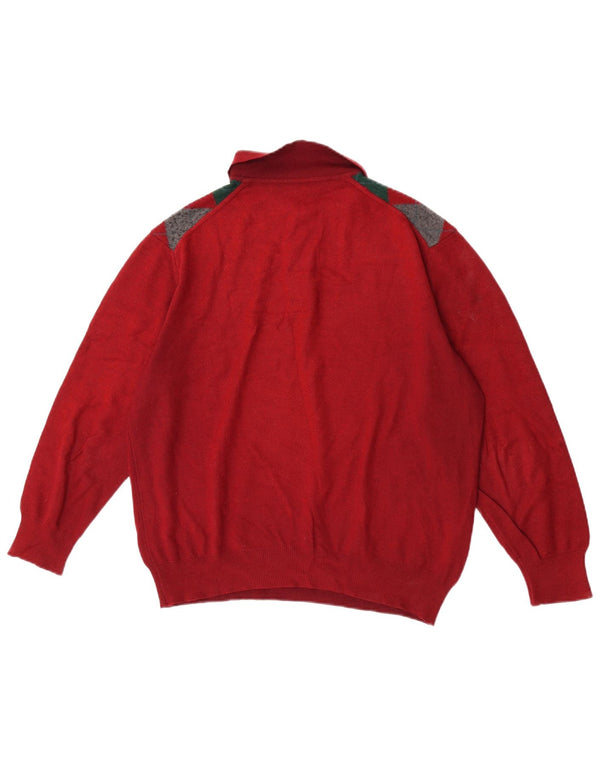 Męski sweter polo VINTAGE, duży, czerwony, argyle/diament