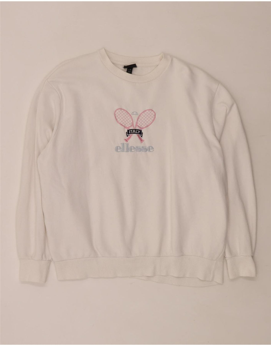 Damski sweter oversize z grafiką ELLESSE UK 8, mały, biały, bawełniany