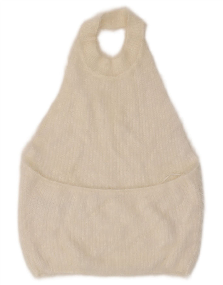 Damski top z dzianiny Zara, wiązany na szyi, UK 14, duży, biały nylon