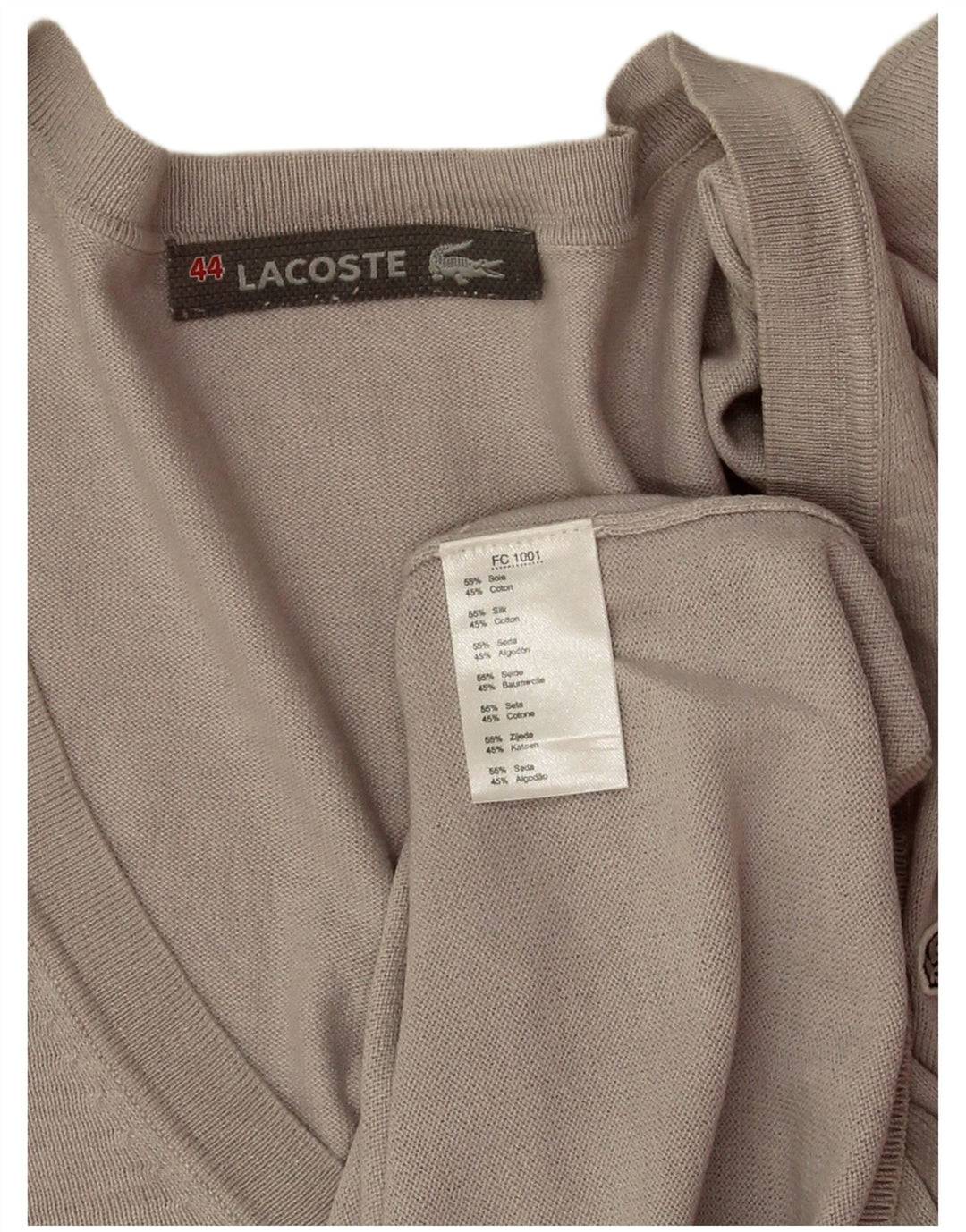 Lacoste Damski sweter z dekoltem w kształcie litery V, rozmiar 44, duży, szary, jedwabny