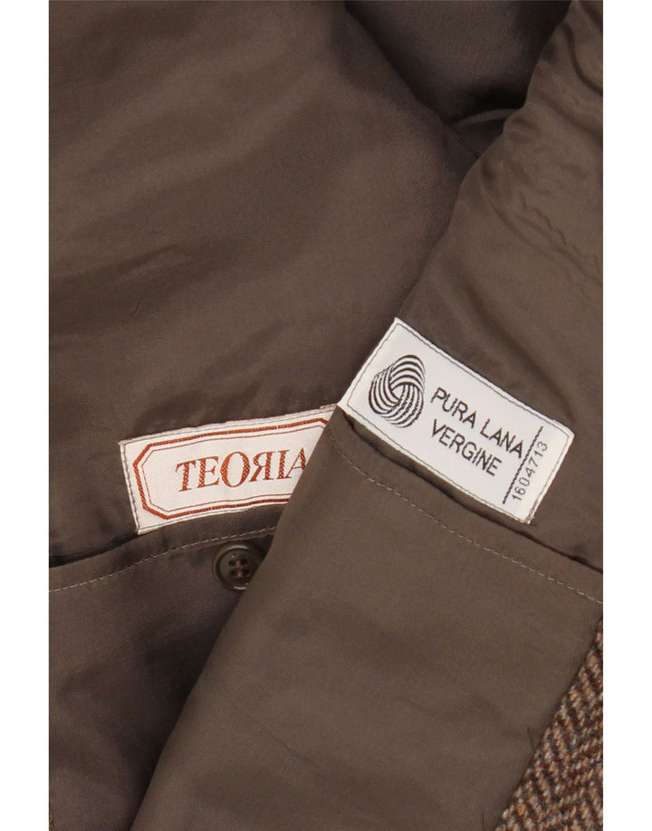 Vintage męska marynarka zapinana na 2 guziki UK 38 średni brąz w jodełkę