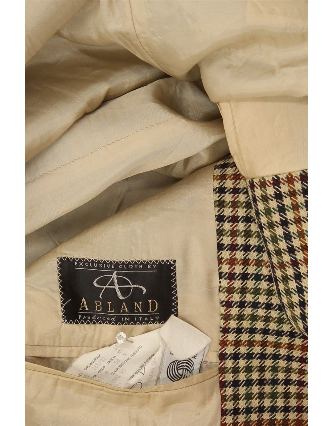 Vintage męska marynarka zapinana na 2 guziki IT 50 duża wełniana beżowa krata